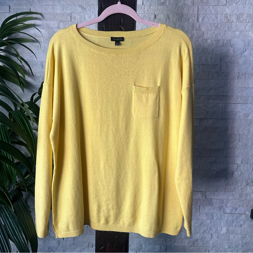 Talbots Canary Yellow Cashmere Wool Cotton Blend Sweater Size L